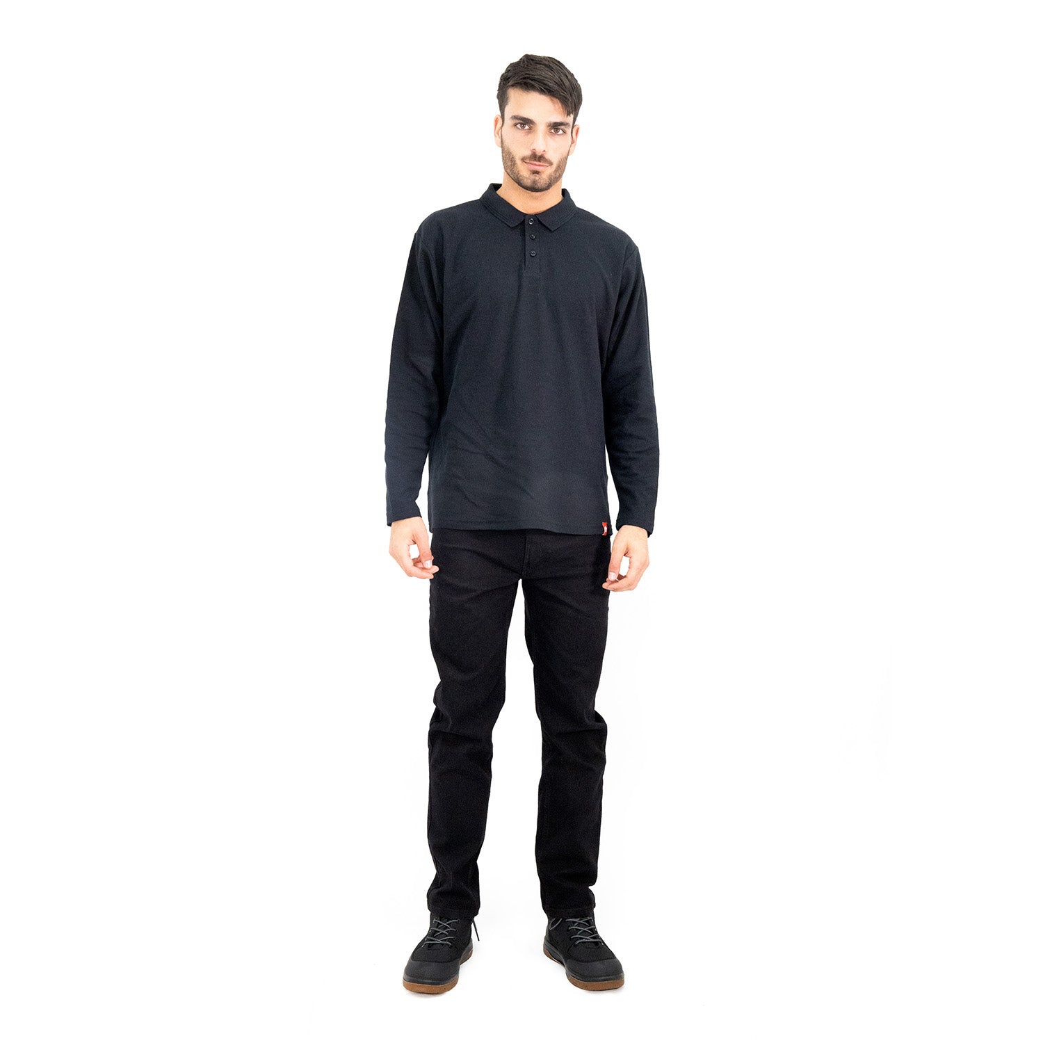 Polera Pique Quebec Manga Larga Negro Hombre